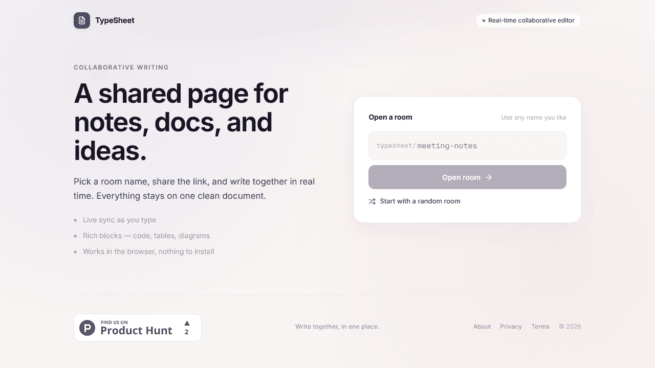 TypeSheet website screenshot