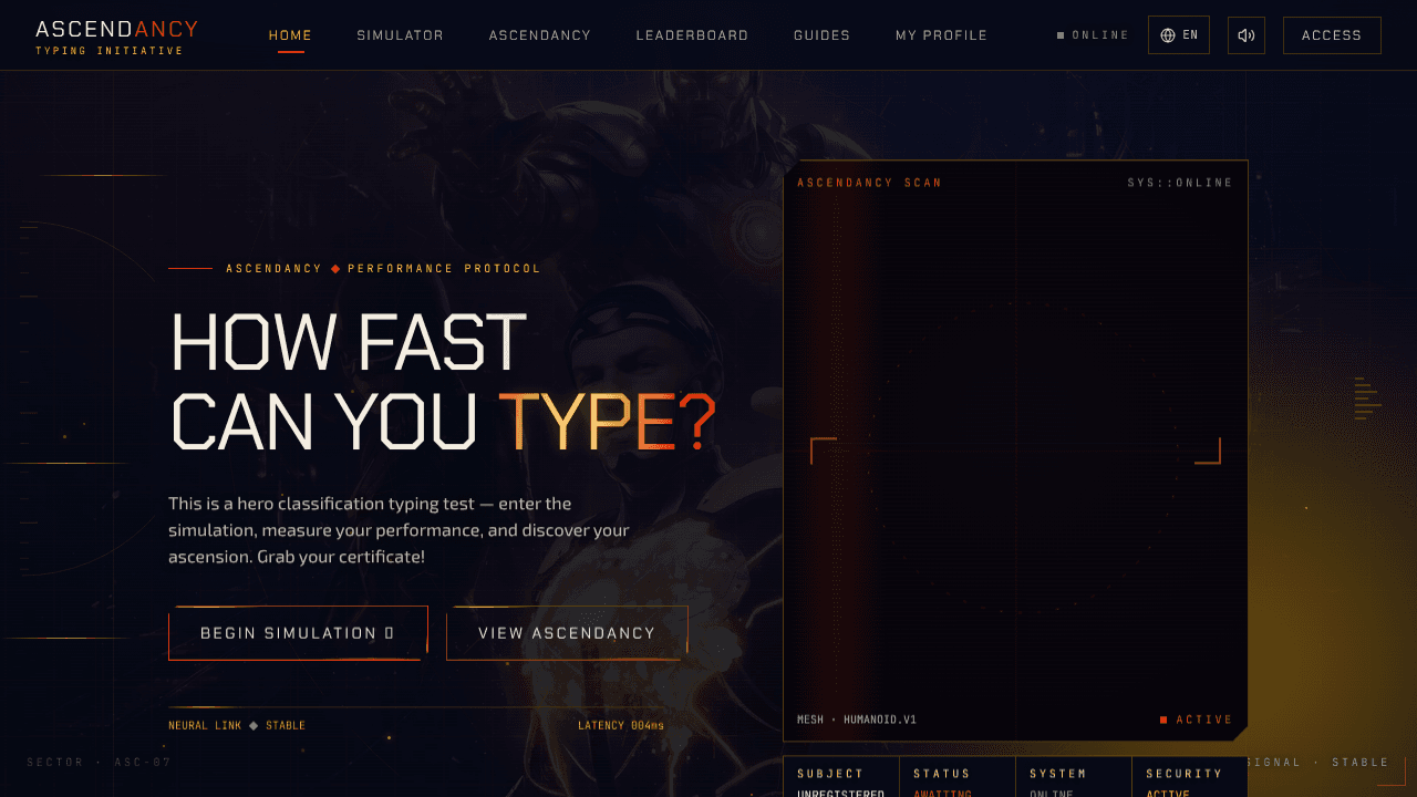 Typing tests with RPG-style tiers website screenshot