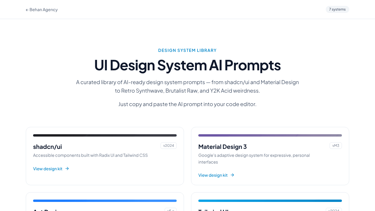UI Design Systems Prompts website screenshot