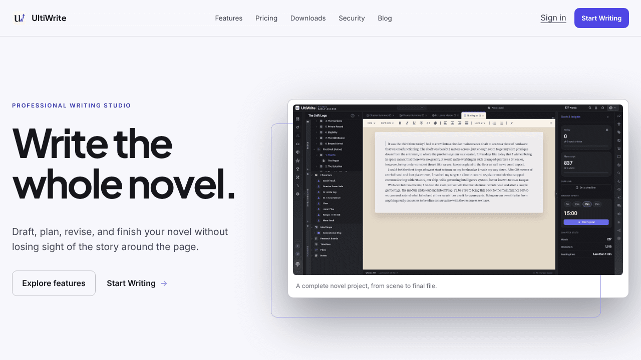 UltiWrite website screenshot