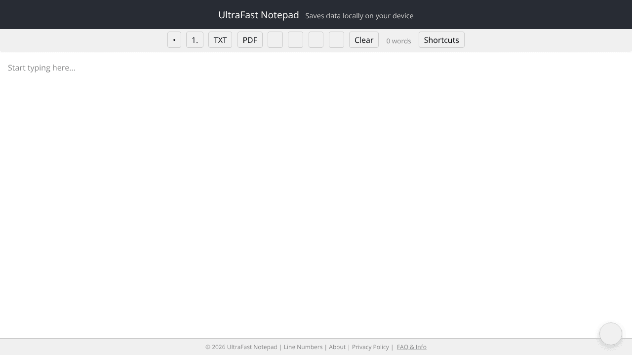 UltraFast Notepad  website screenshot