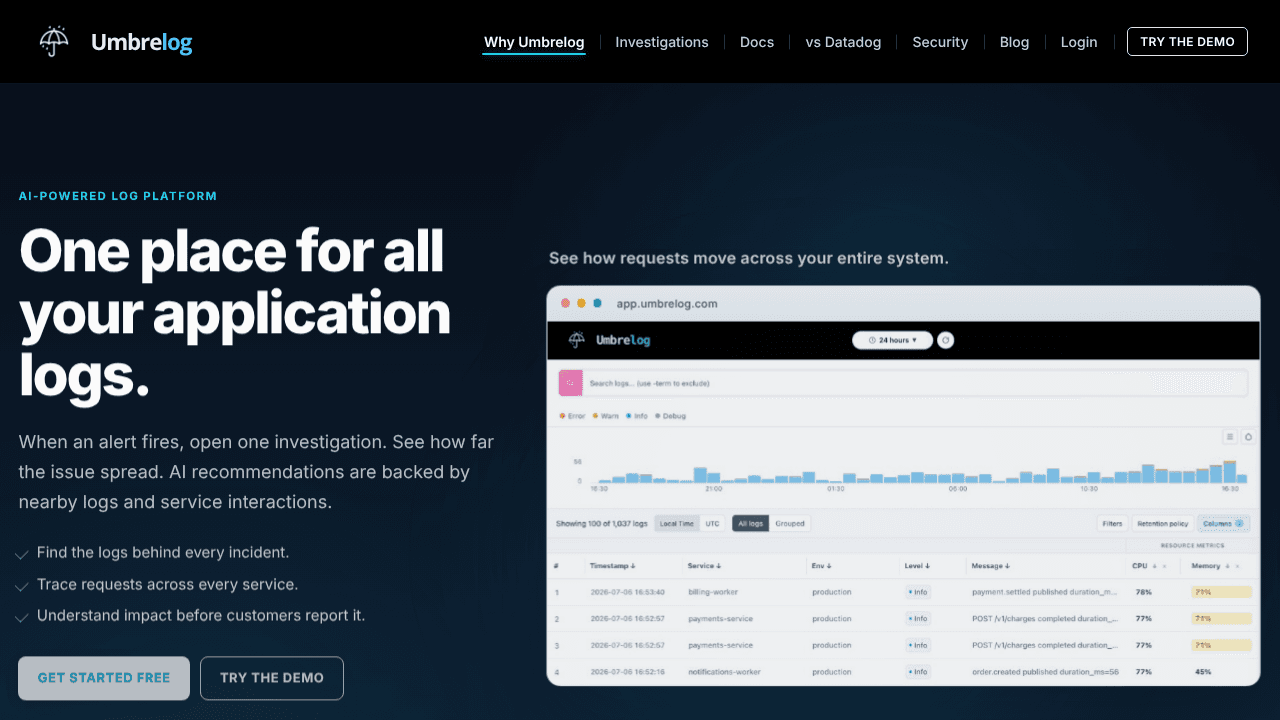 Umbrelog website screenshot