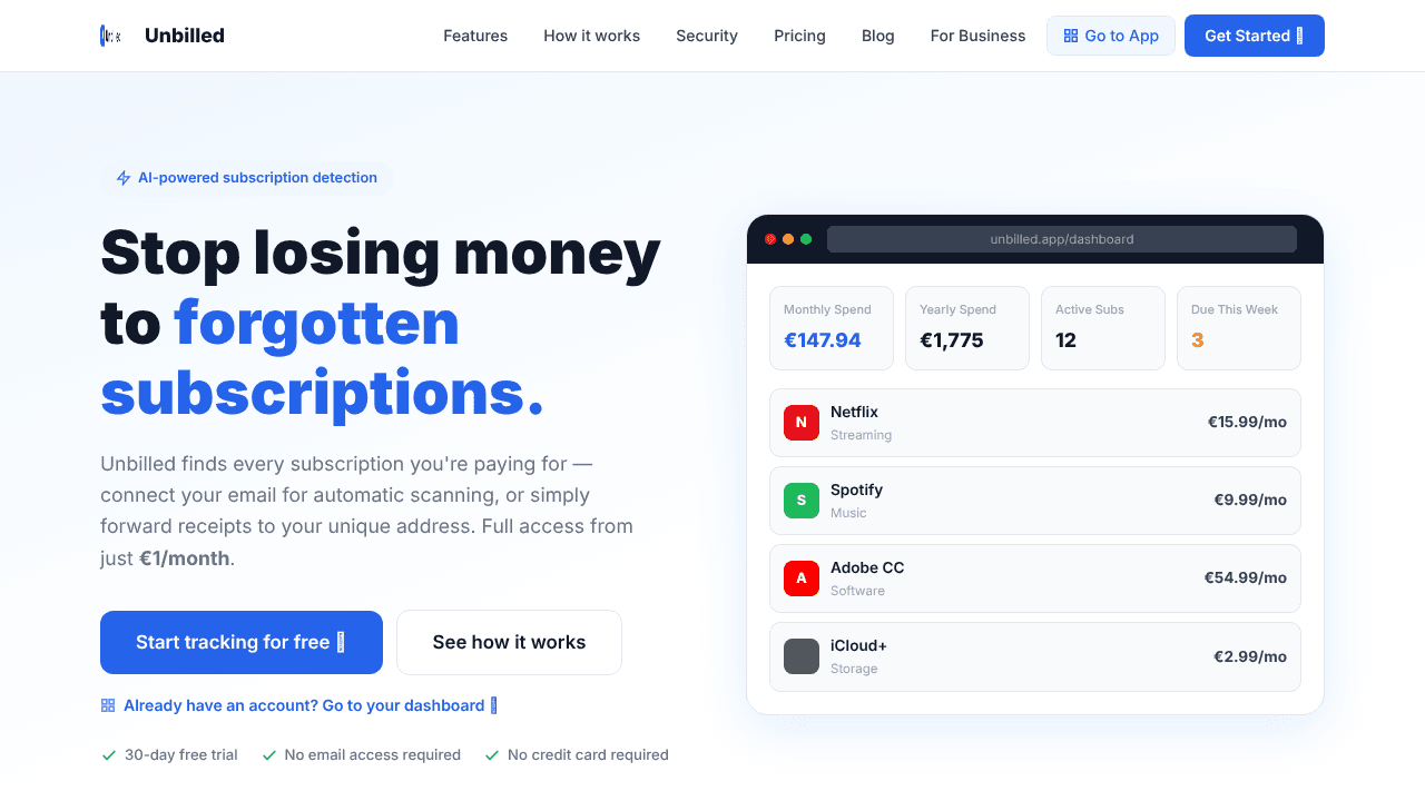 Unbilled website screenshot