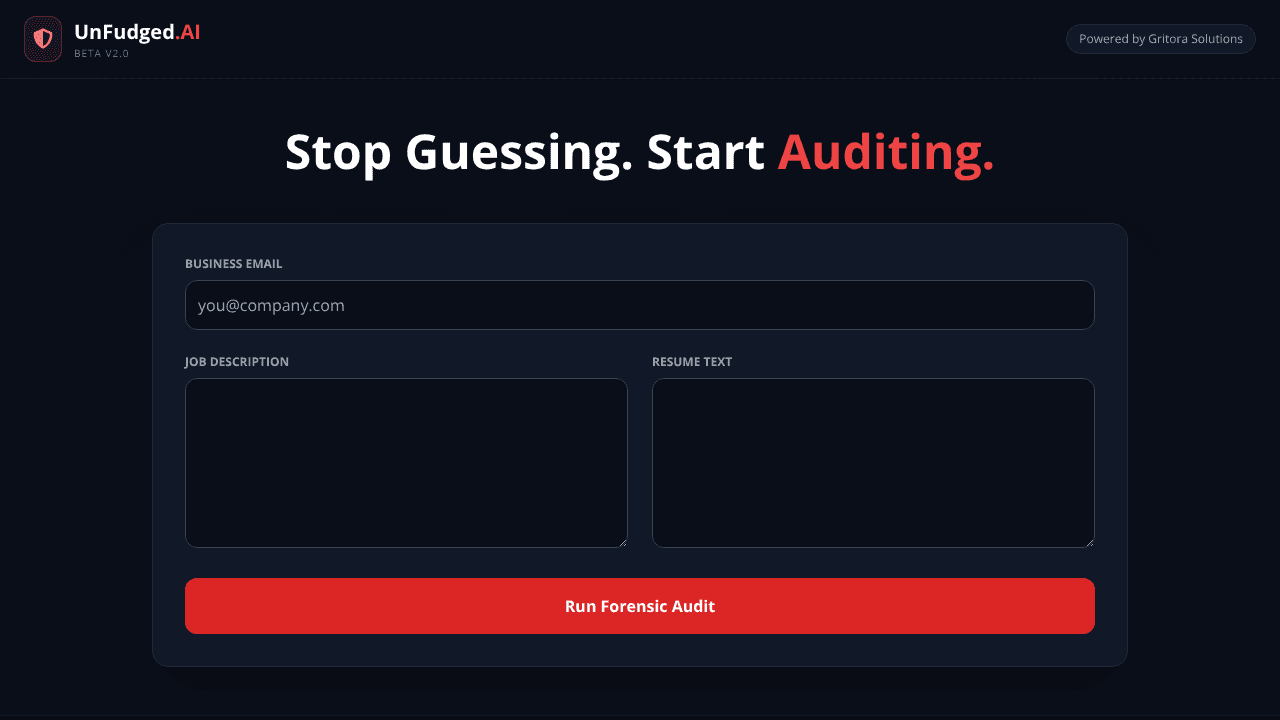 UnFudged AI - Resume Audit website screenshot