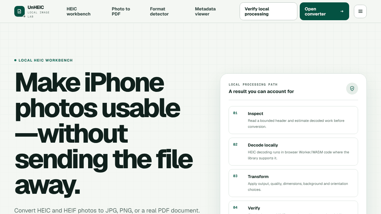UnHEIC website screenshot