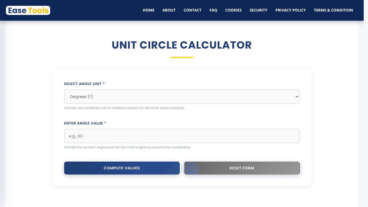 Unit Circle Calculator  website screenshot