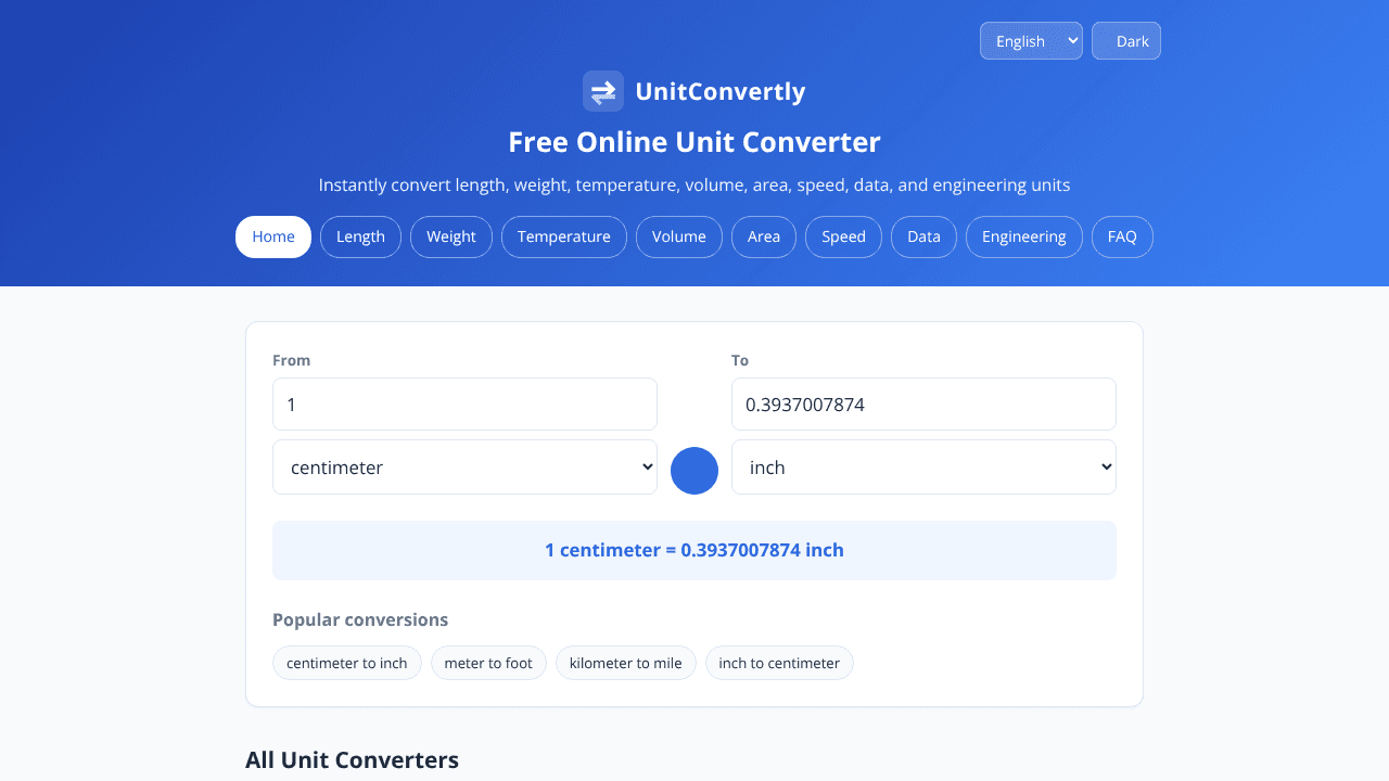 UnitConvertly website screenshot