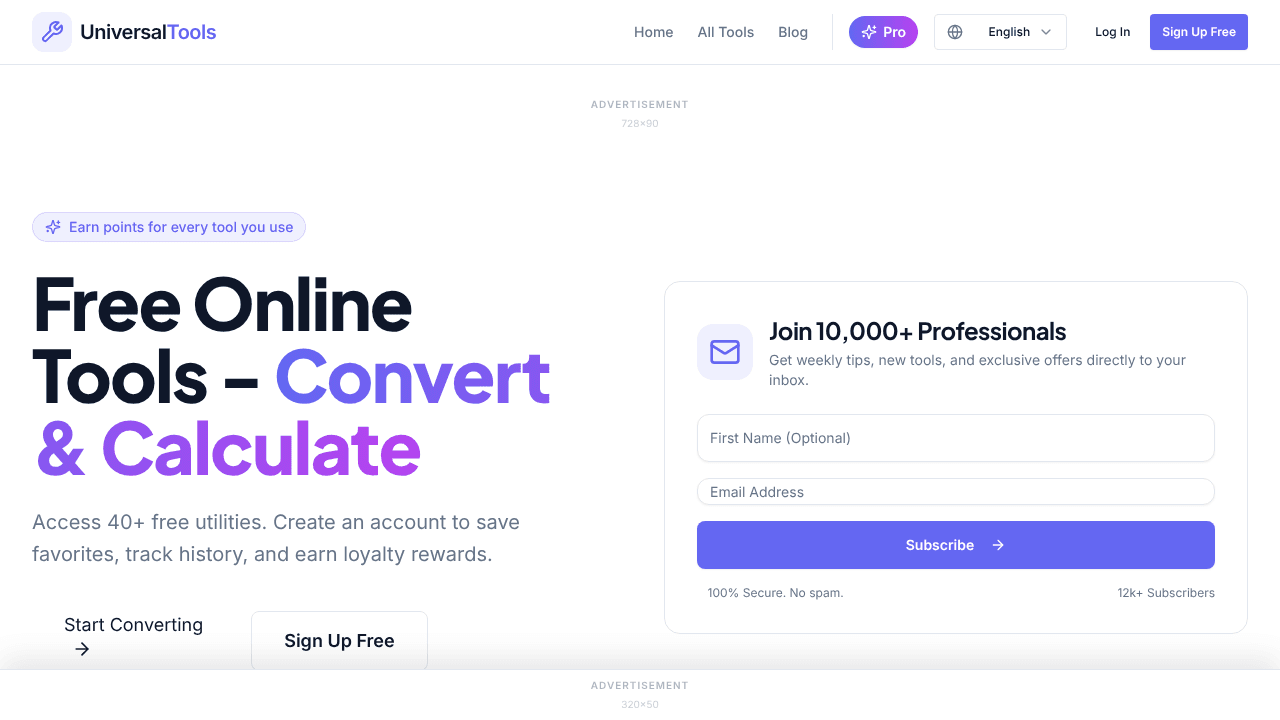Universal Tools website screenshot