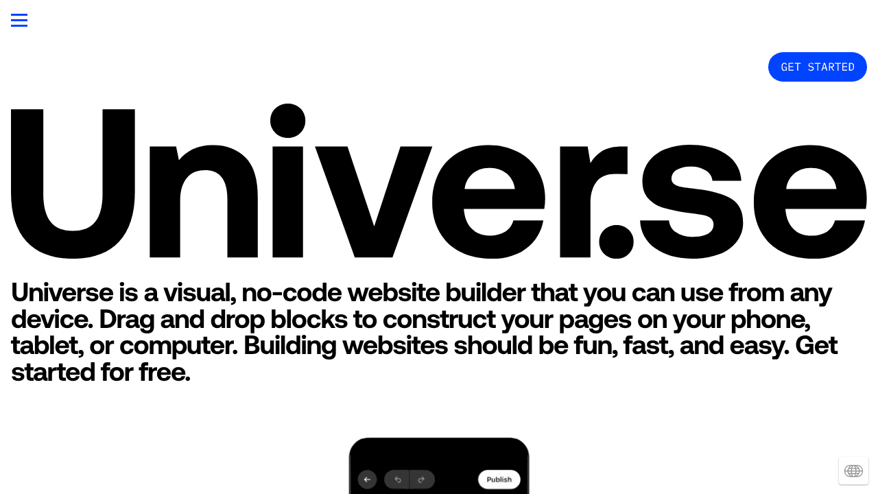 Universe website screenshot