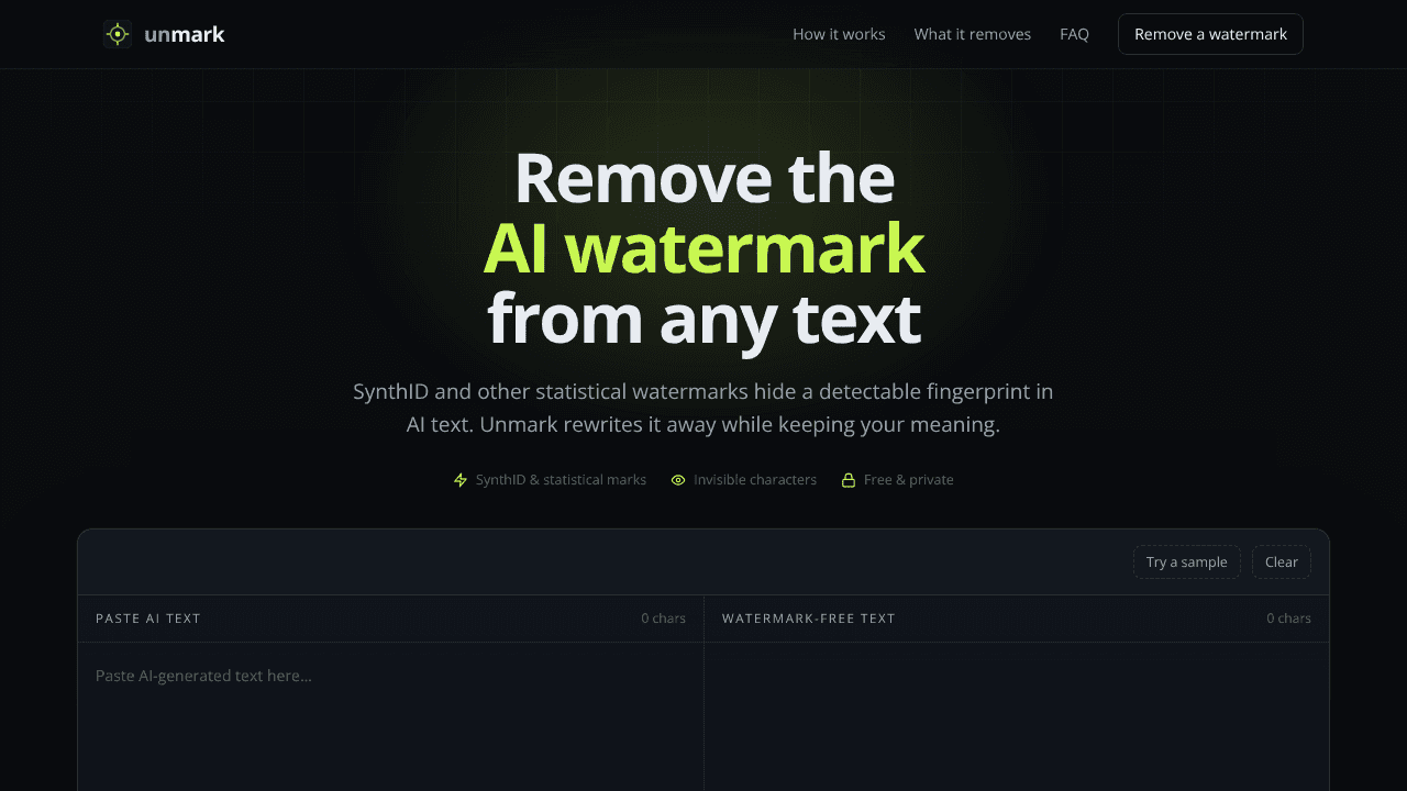 Unmark website screenshot