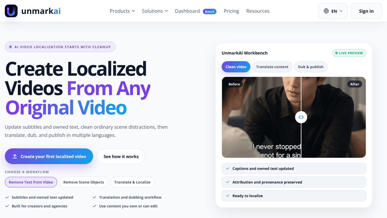 UnMarkAI website screenshot