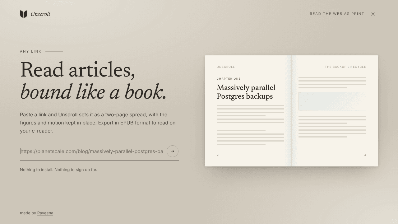Unscroll website screenshot