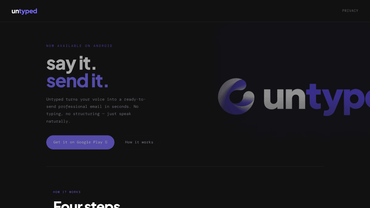 Untyped — Voice to Email website screenshot