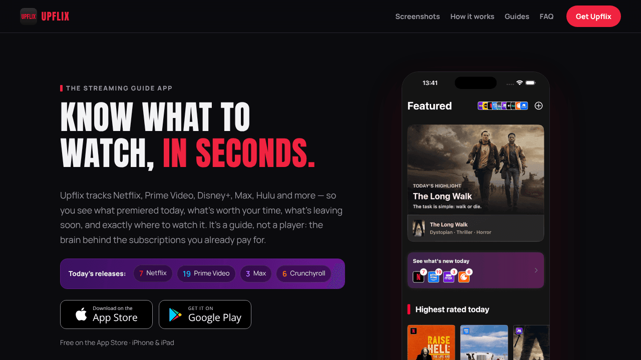 Upflix website screenshot