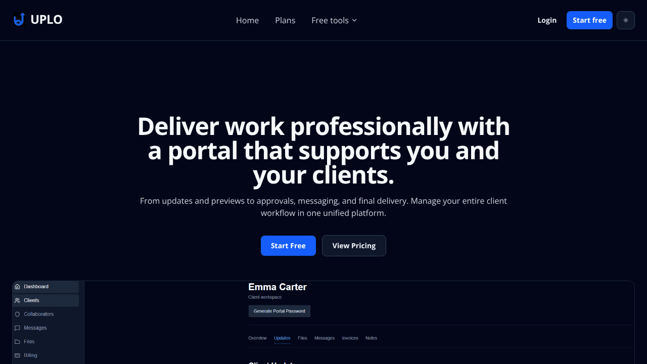 uplo website screenshot