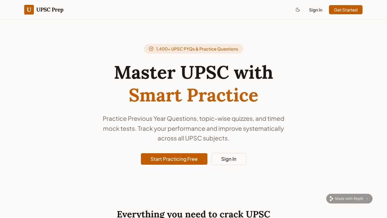 UPSC Quiz App website screenshot