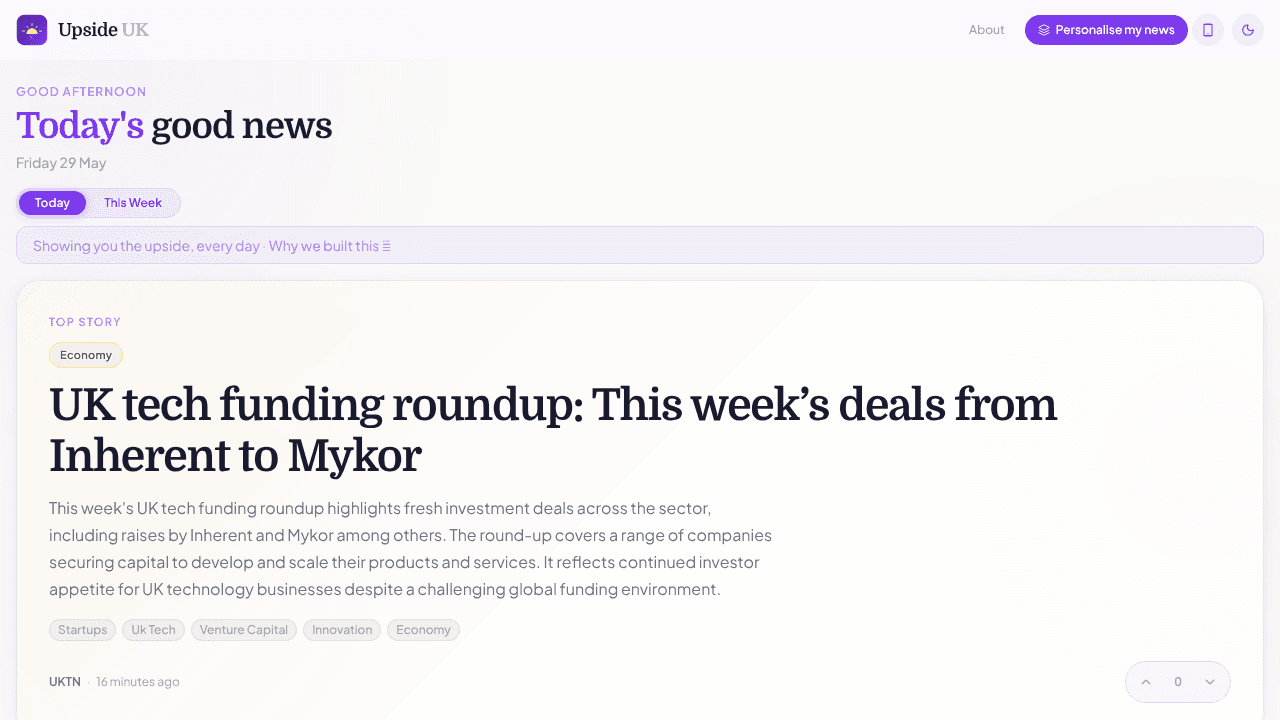 Upside News UK website screenshot