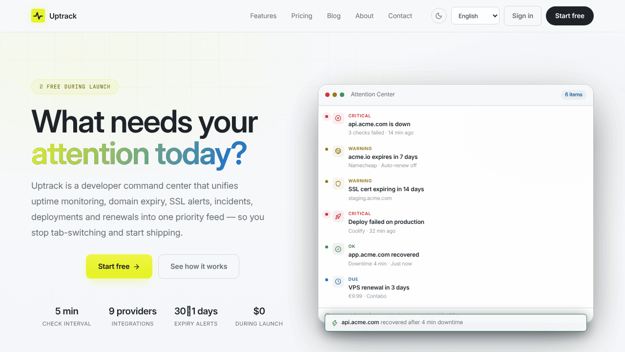Uptrack website screenshot