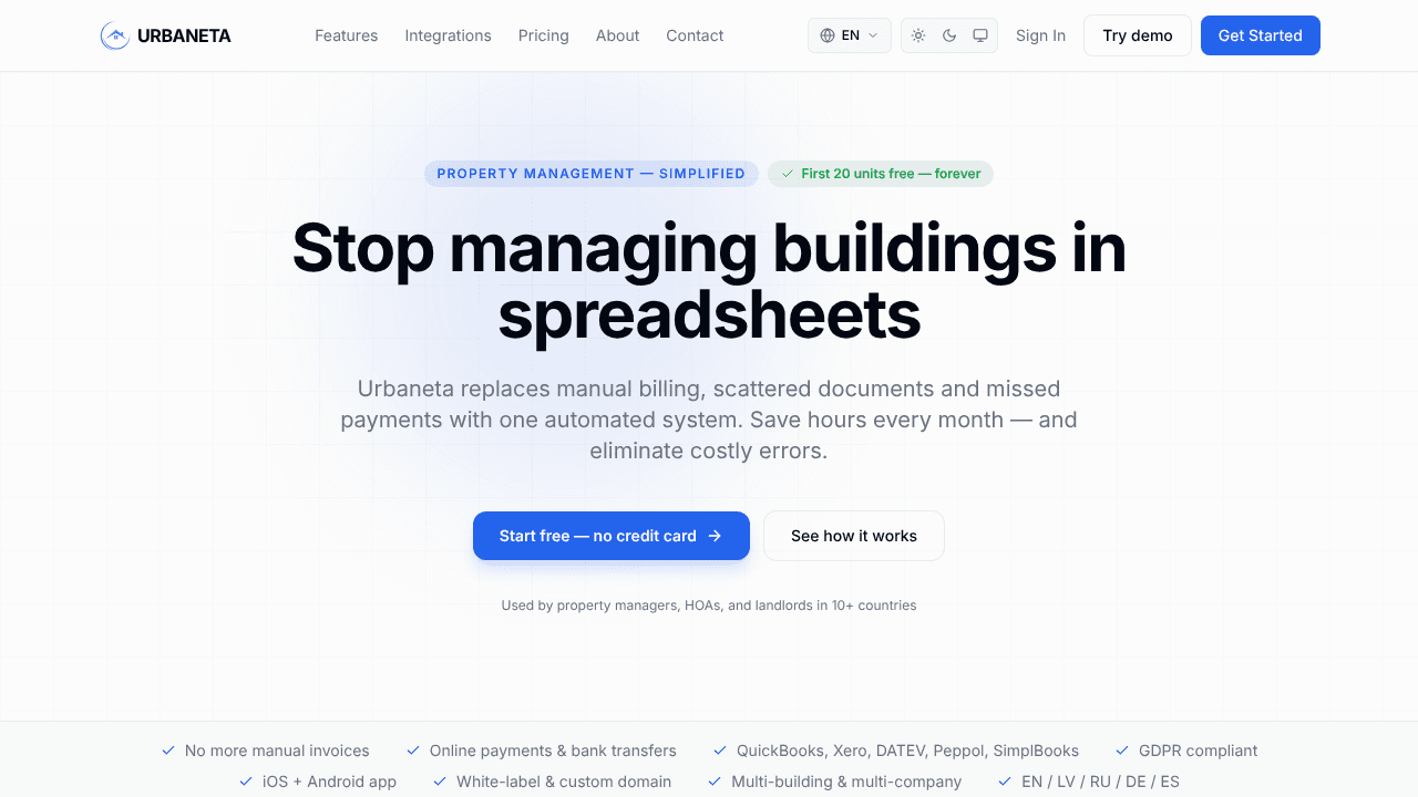 Urbaneta — Property Management Platform website screenshot