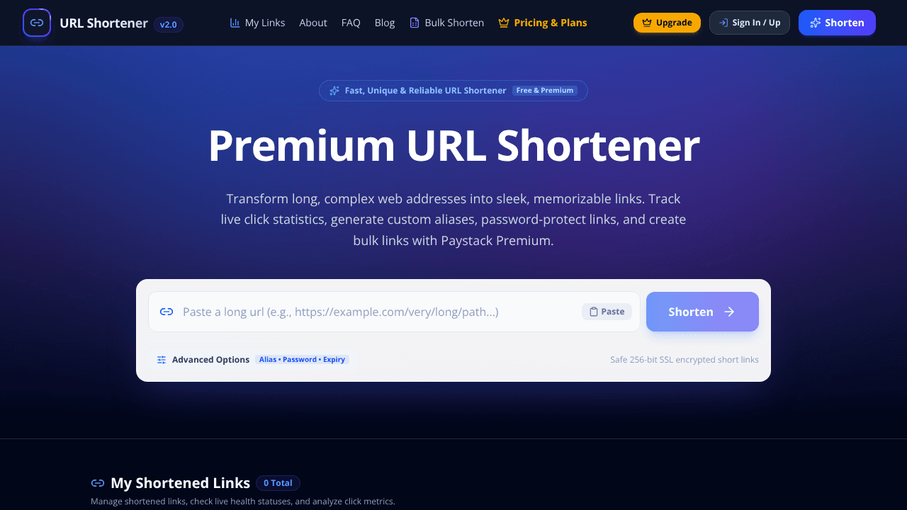 "URL Shortener" website screenshot