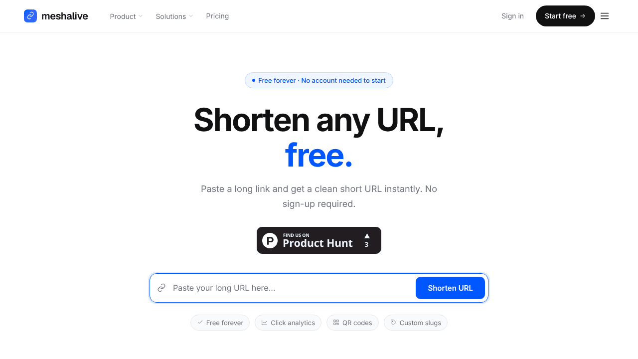 URL Shortener with Analytics & QR Codes website screenshot