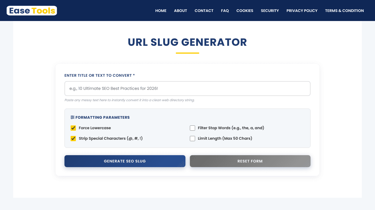 URL Slug Generator | Ease Tools website screenshot