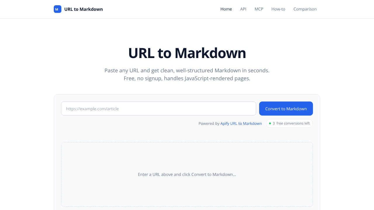 URL to Markdown website screenshot