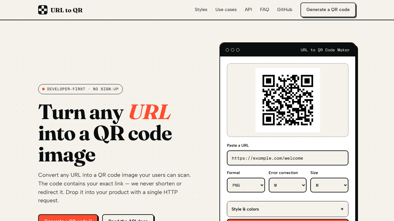 URL to QR website screenshot