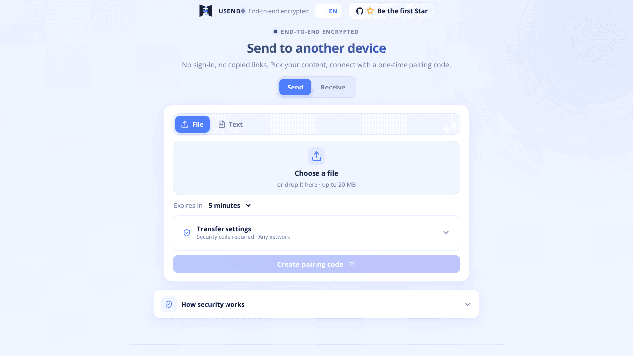 USend website screenshot