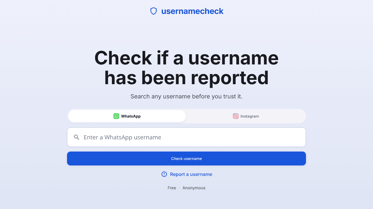 usernamecheck website screenshot
