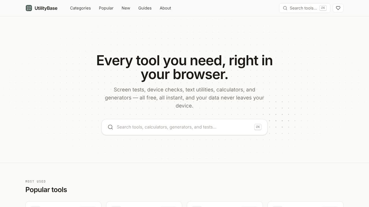 UtilityBase — Everyday browser tools website screenshot