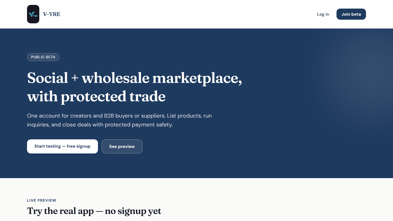 V-YRE website screenshot