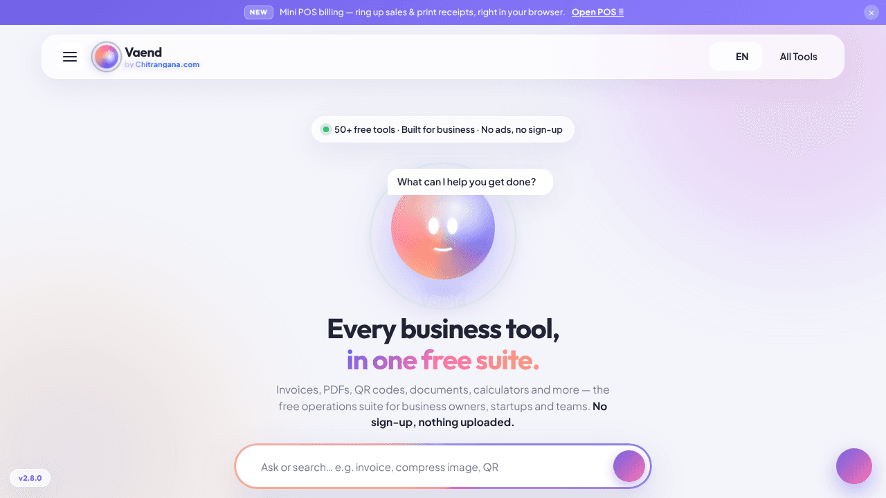 Vaend website screenshot