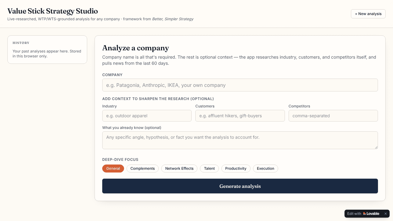 Value Stick Strategy Studio website screenshot