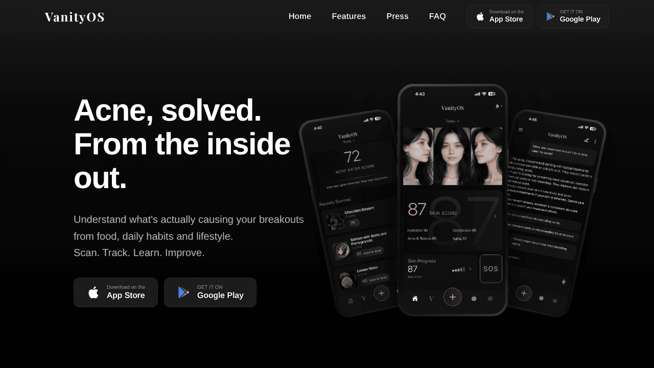 VanityOS website screenshot