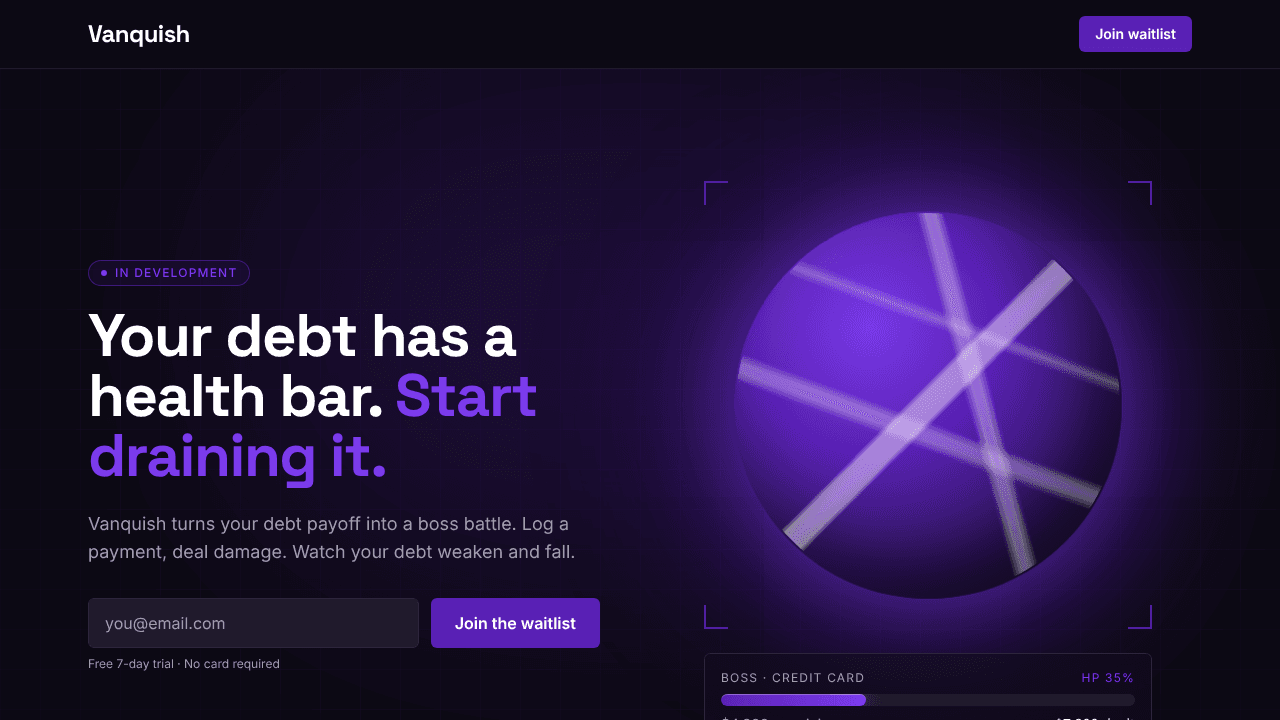 Vanquish website screenshot