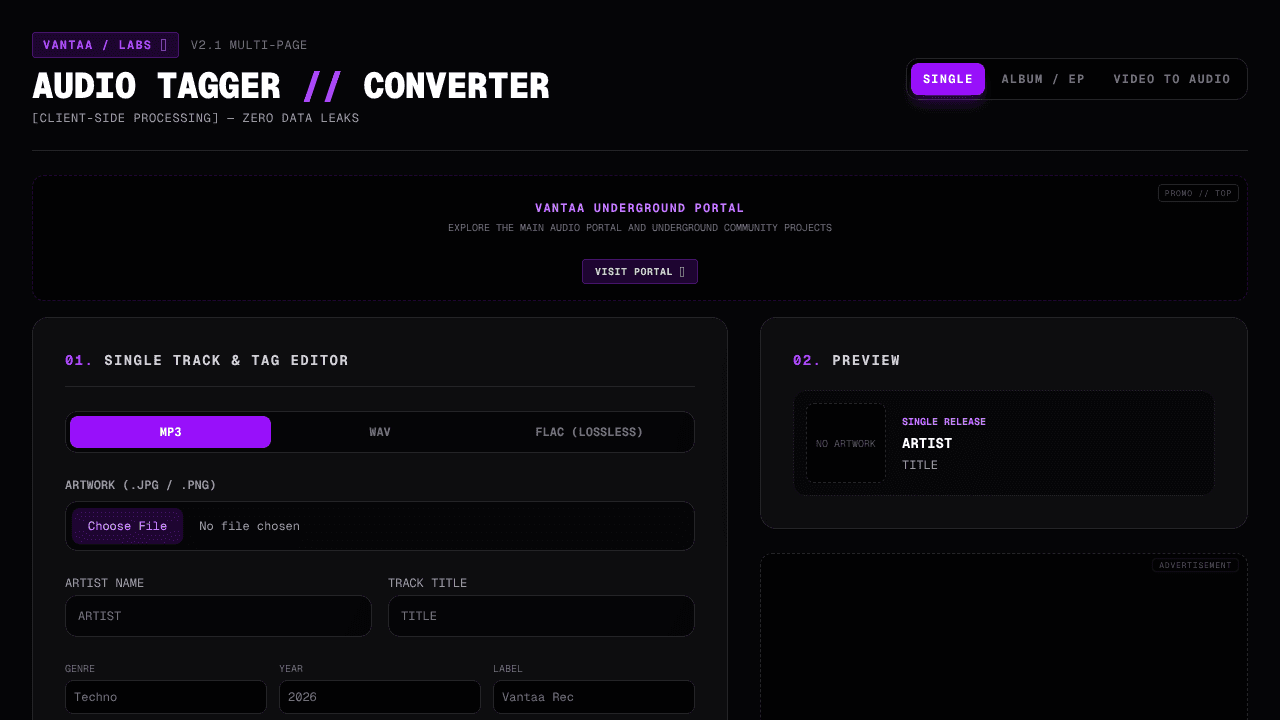 Vantaa Audio Tools website screenshot