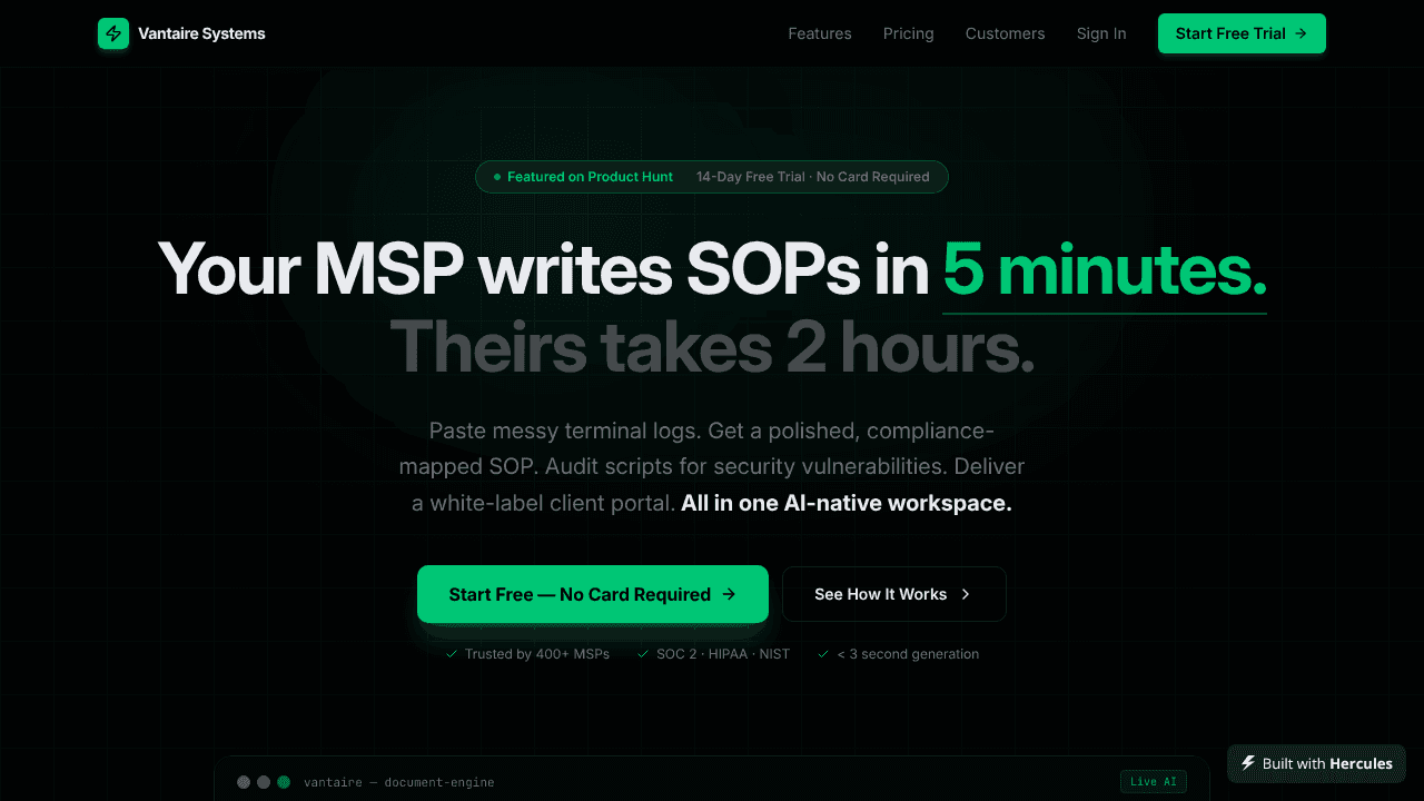 Vantaire Systems website screenshot