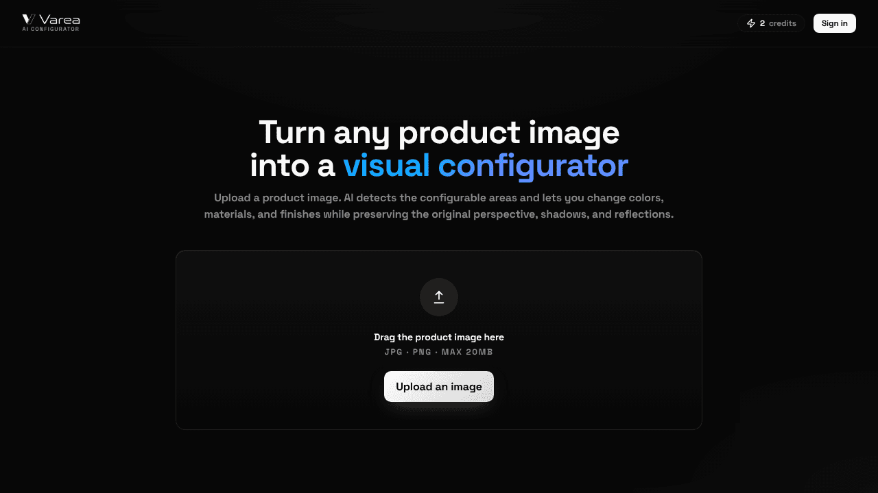 varea | from image to configurator website screenshot