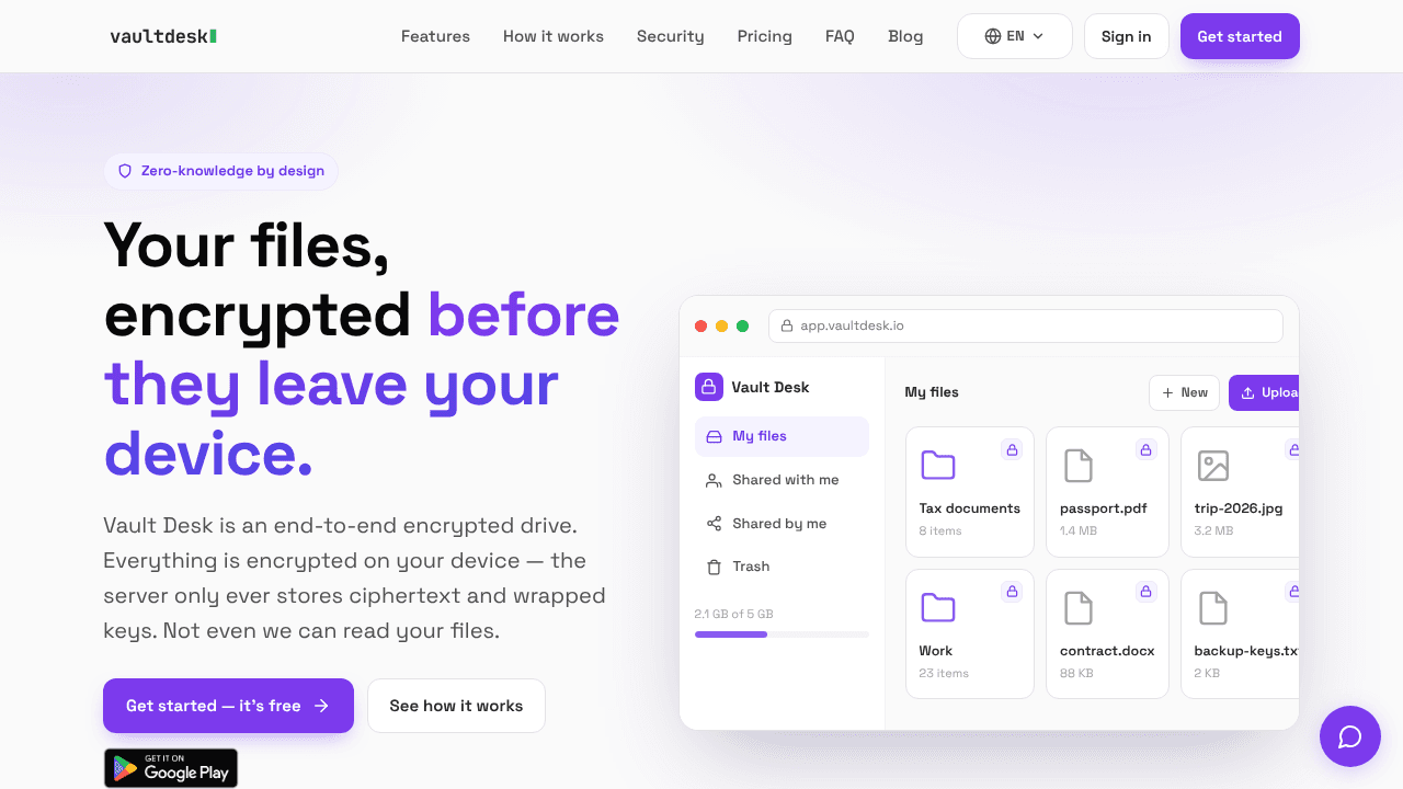 Vault Desk website screenshot