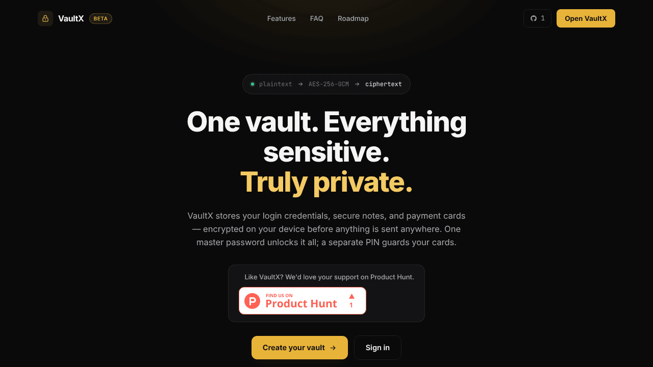 Vault-X website screenshot