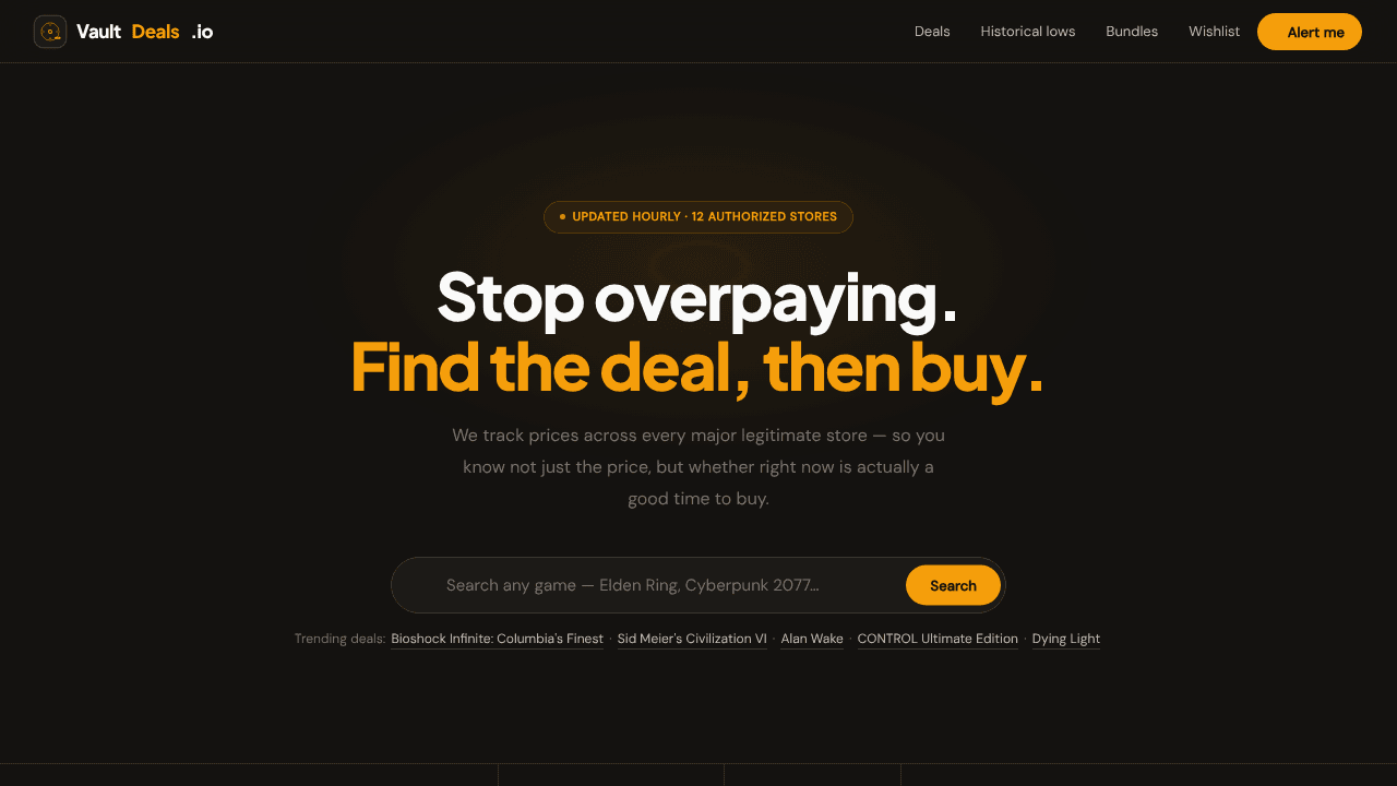 VaultDeals.io website screenshot