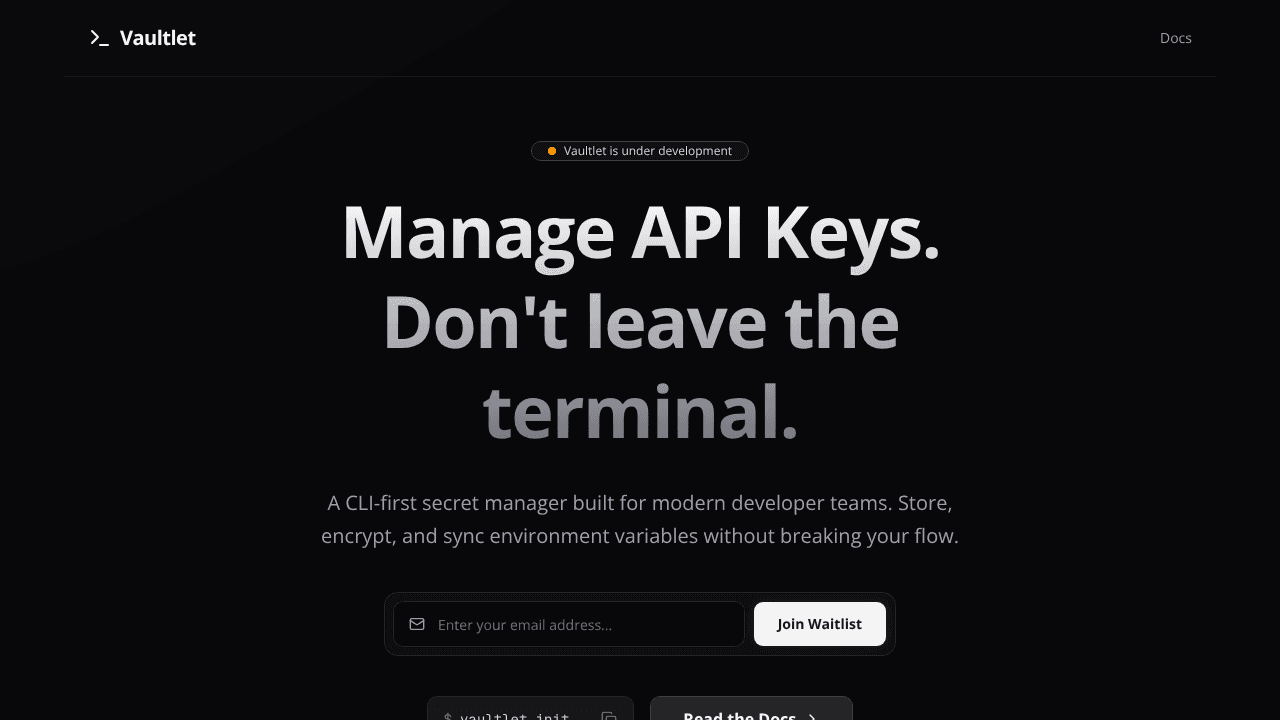 Vaultlet website screenshot