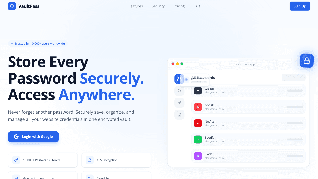 VaultPass website screenshot