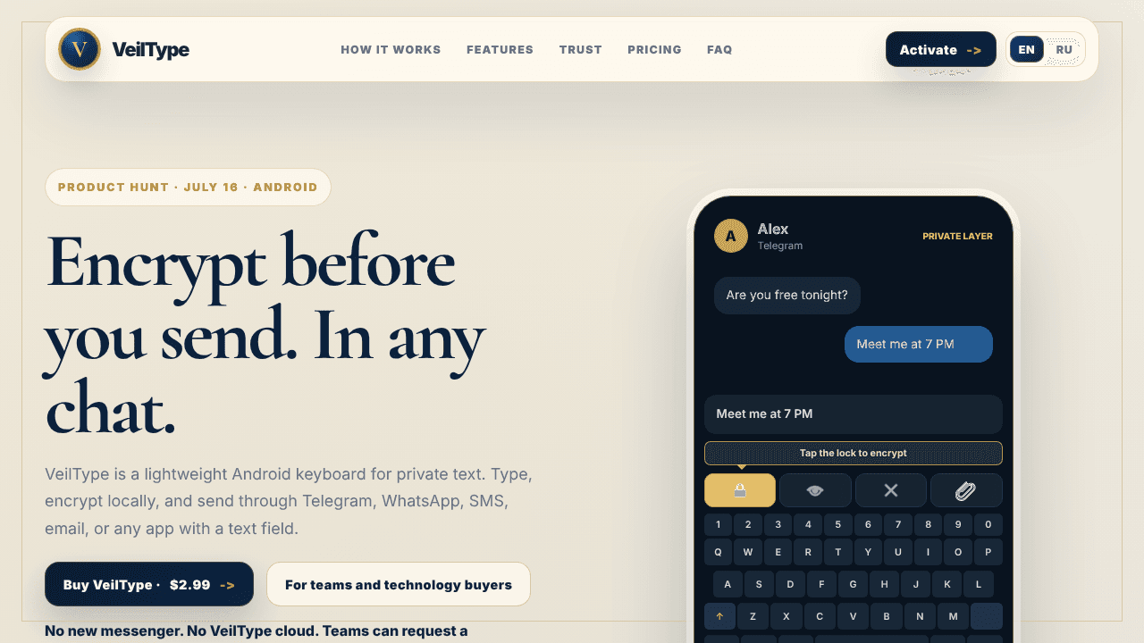 VeilType website screenshot