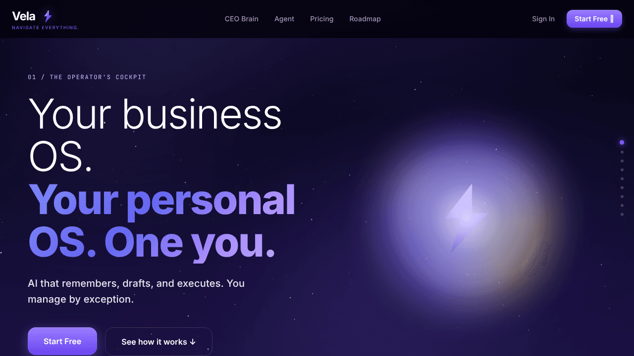 Vela website screenshot