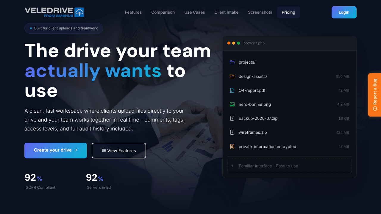 Veledrive website screenshot
