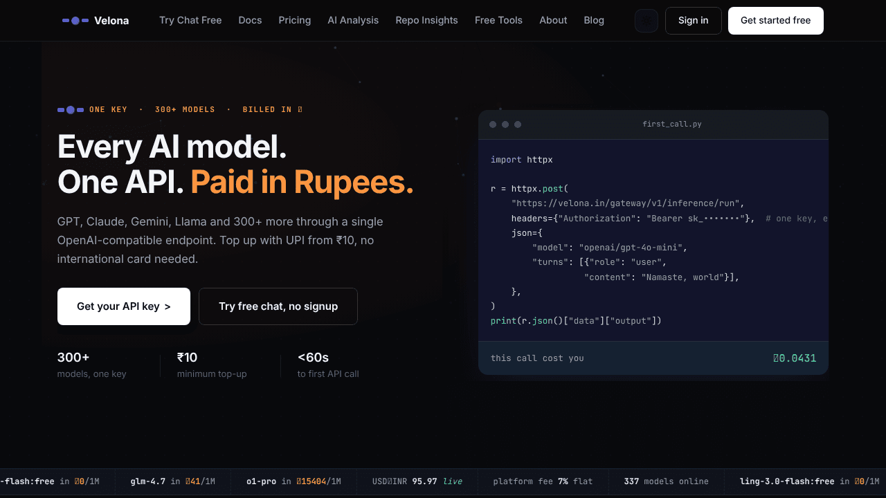 Velona website screenshot