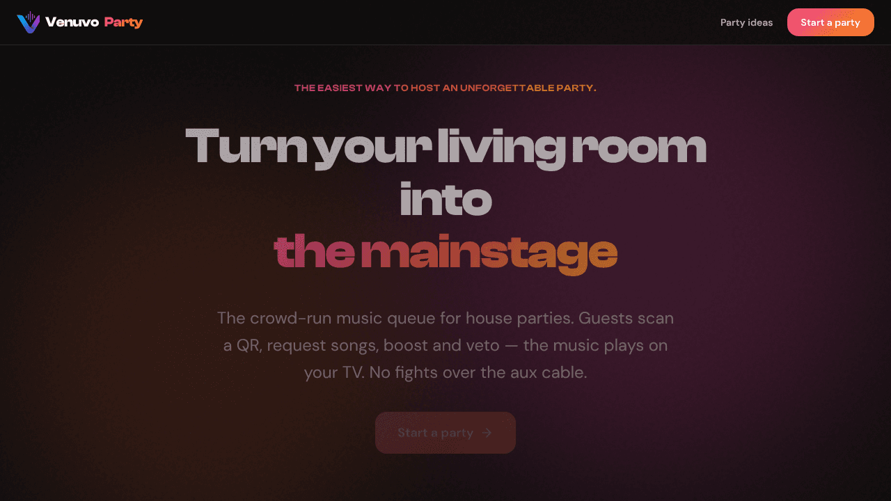 Venuvo Party website screenshot
