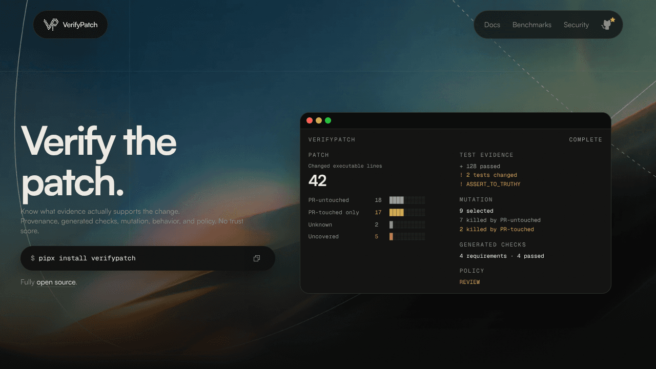 VerifyPatch website screenshot